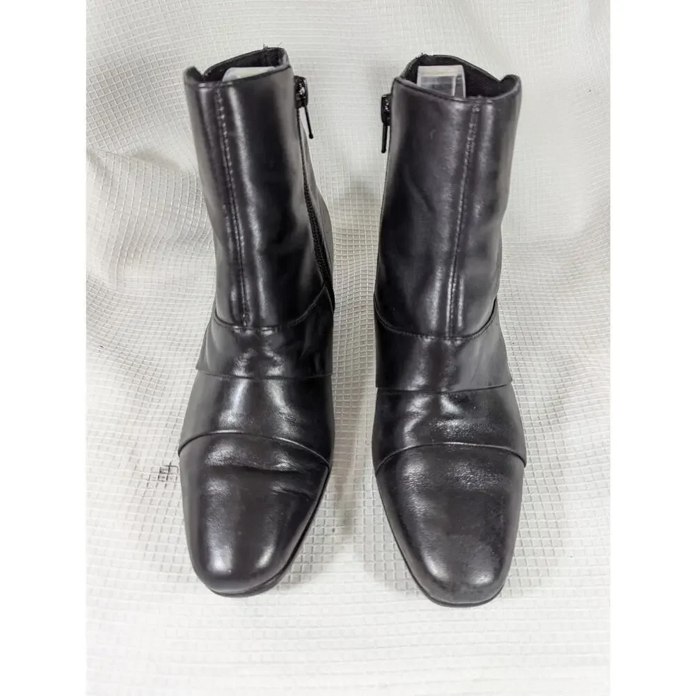 NWOT! EASY SPIRIT! BLACK GENUINE LEATHER LAYERED DETAIL ANKLE BOOTS! SZ 6.5M